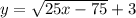 y= \sqrt{25x-75}+3