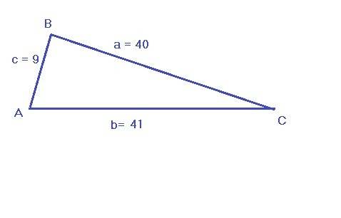 Δabc has three sides with these lengths:  ab = 9, bc = 40, and ca = 41. what is the value of cos c?