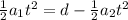 \frac{1}{2}a_1 t^2 = d- \frac{1}{2}a_2 t^2