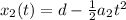 x_2(t)=d- \frac{1}{2}a_2 t^2
