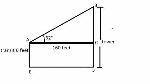 To find the height of a pole, a surveyor moves 160 feet away from the base of the pole and then, wit
