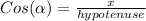 Cos(\alpha)=\frac{x}{hypotenuse}