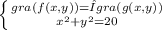 \left \{ {{gra(f(x,y))= λ gra(g(x,y))} \atop {x^{2}+y^{2}=20}} \right.