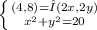 \left \{ {{(4,8)=λ(2x,2y)} \atop {x^{2}+y^{2}=20}} \right.