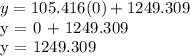 y = 105.416 (0) +1249.309&#10;&#10; y = 0 + 1249.309&#10;&#10; y = 1249.309