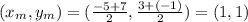 (x_m,y_m)=(\frac{-5+7}{2},\frac{3+(-1)}{2})=(1,1)