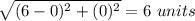 \sqrt{(6-0)^2+(0)^2}=6\ units