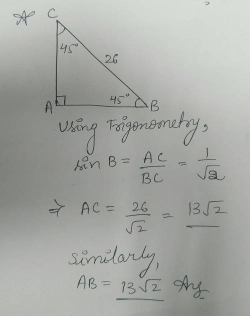 What is the length of each leg of the triangle below ?