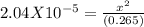 2.04X10^{-5}=\frac{x^{2} }{(0.265)}