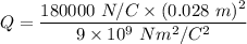 Q=\dfrac{180000\ N/C\times (0.028\ m)^2}{9\times 10^9\ Nm^2/C^2}