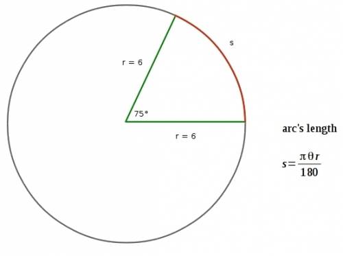 Given a central angle of q = 75° and a radius 6 inches, calculate the length of a chord connecting t