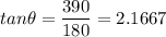 tan\theta = \dfrac{390}{180}=2.1667