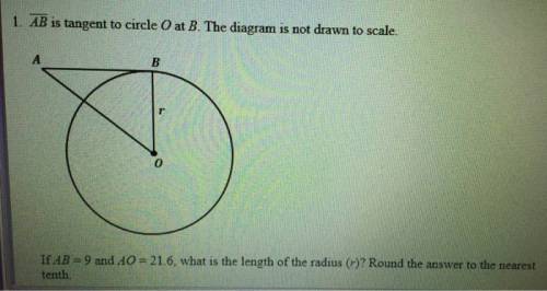 1. ab is tangent to circle o at b. the diagram is not drawn to scale.  . circle o.  if ab = 9 and ao