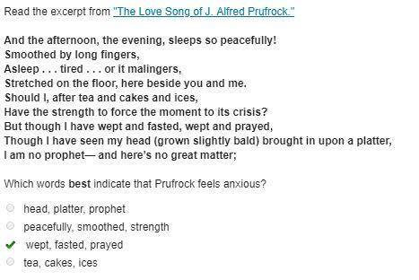 Read the excerpt from the love song of j. alfred prufrock. and the afternoon, the evening, sleeps