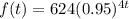 f(t)=624(0.95)^{4t}