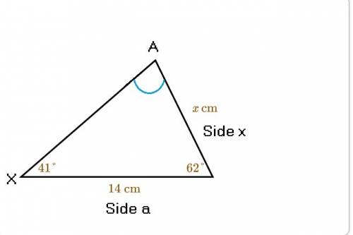 What is the length of the side labeled x cm?  a. 18.8 cm b. 9.4 cm c. 10.4 cm d. 12.7 cm