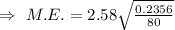 \\\Rightarrow\ M.E.=2.58\sqrt{\frac{0.2356}{80}}