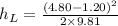 h_{L}=\frac{(4.80-1.20)^{2}}{2\times 9.81}