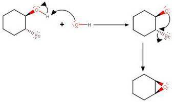 When (1r,2r)-2-bromocyclohexanol is treated with a strong base, an epoxide (cyclic ether) is formed.