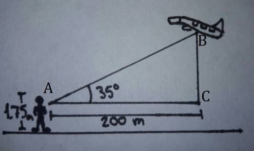 Una persona de 1.75m de estatura observa un avion como se muestra en la figura, a que altura aproxim