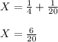 X = \frac{1}{4} +\frac{1}{20} \\\\X = \frac{6}{20}