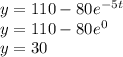 y = 110 - 80e^{-5t}\\y = 110 - 80e^{0}\\y=30
