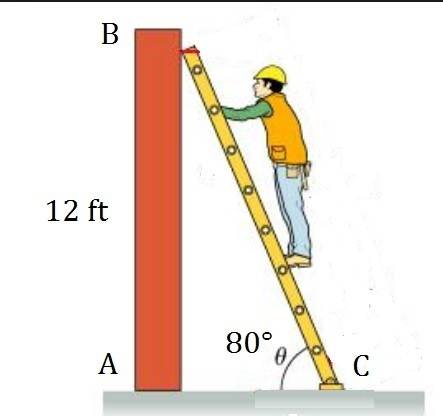 Apainter is placing a ladder to reach the third story window, which is 12 feet above the ground and