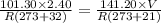 \frac{101.30 \times 2.40}{R(273 + 32)} = \frac{141.20 \times V}{R(273 + 21)}
