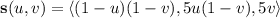 \mathbf s(u,v)=\langle(1-u)(1-v),5u(1-v),5v\rangle