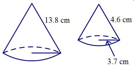 The two cones are similar. find the surface area of the larger cone. round your answer to the neares