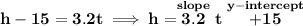 \bf h-15=3.2t\implies h=\stackrel{slope}{3.2}t\stackrel{y-intercept}{+15}