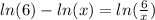 ln(6) - ln(x) = ln(\frac{6}{x})