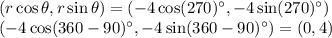 (r\cos \theta, r\sin \theta)=(-4\cos (270)^{\circ} , -4\sin (270)^{\circ})\\(-4\cos (360-90)^{\circ} , -4\sin (360-90)^{\circ})=(0,4)