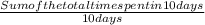 \frac{Sum of the total time spent in 10 days}{10 days}