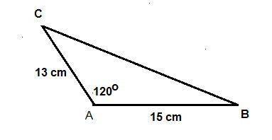Given δabc, m∠a = 120°, b = 13 cm, and c= 15 cm. find the triangle's area. round to the nearest tent