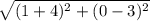 \sqrt{(1+4)^{2}+(0-3)^{2}}
