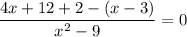 \dfrac{4x+12+2-(x-3)}{x^2-9}=0
