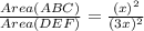 \frac{Area(ABC)}{Area(DE F)}=\frac{(x)^2}{(3x)^2}