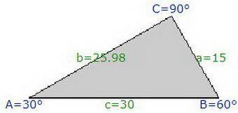 Solve the right triangle given that a=30 degrees, c=90 degrees and a =15