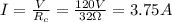 I= \frac{V}{R_c}= \frac{120 V}{32 \Omega}=3.75 A