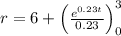 r=6+\left ( \frac{e^{0.23t}}{0.23}\right )_0^3