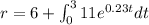 r=6+\int_{0}^{3}11e^{0.23t}dt