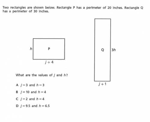 Two rectangles are shown below. rectangle p has a perimeter of 20 inches. rectangle q has a perimete