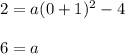 2=a(0+1)^{2}-4 \\  \\ &#10;6=a