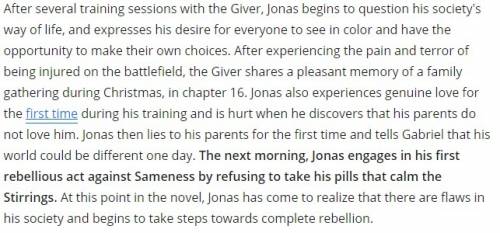What page in the giver does jonas becomes more rebellious