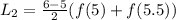 L_2=\frac{6-5}{2}(f(5)+f(5.5))