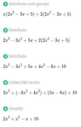Multiply:  (x + 2)(2x2 - 3x + 5). a) 2x3 - 7x2 - x + 10  b) 2x3 + x2 - x + 10  c) 2x3 + 7x2 + 11x +