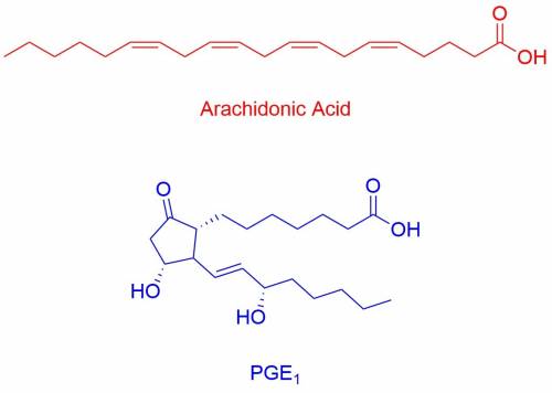 Arachidonic acid and pge1 are both carboxylic acids with atoms. the differences are that arachidonic