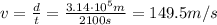 v= \frac{d}{t}= \frac{3.14 \cdot 10^5 m}{2100 s}=149.5 m/s