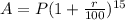 A=P(1+\frac{r}{100})^{15}